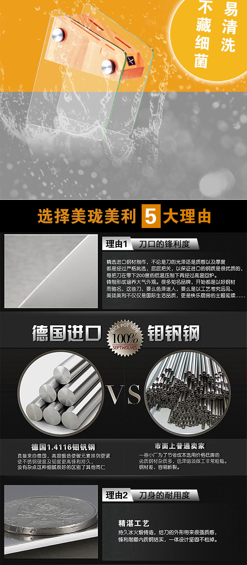 
                                        美珑美利（Millenarie） 刀具菜刀厨房套刀厨具 德国进口不锈钢 锋炫5件套                