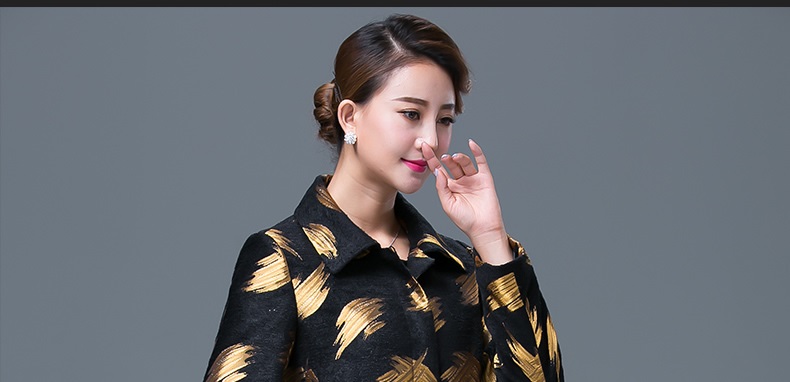 西悦2015新款秋装女式风衣外套 大码单排扣 女风衣修身中长款1295 金丝黑 M