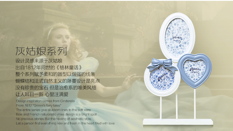 梦雅莉 韩式树脂创意婚纱照相框相片架摆台7寸56寸8寸10寸A412寸16寸20寸 3.5寸心形灰色 灰姑娘韩式蝴蝶结相框