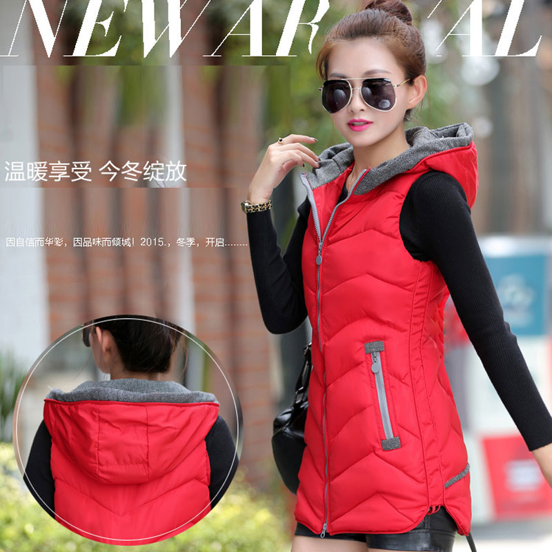 紫提子 2015冬新款外套中长款羽绒棉服女马夹背心坎肩修身连帽棉衣 绿色 XXXL