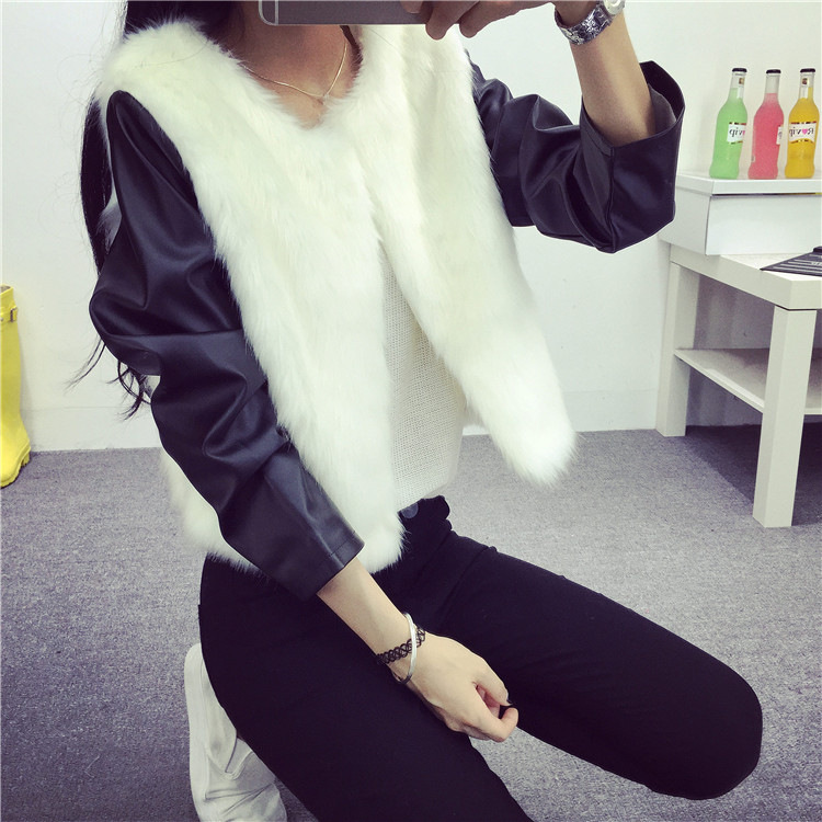 莲香情 2015秋冬新款女 韩版洋气仿狐狸毛名媛皮草外套潮 白色 S