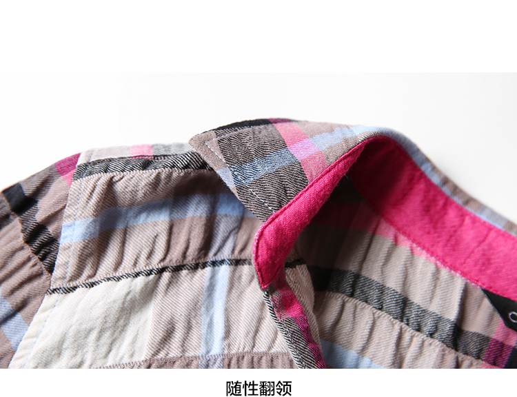 COCOBELLA 2016秋装新品潮流格子百搭长袖衬衣女士打底衬衫HT122 粉灰格 M