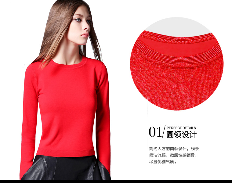 ZK Girl2016夏装新款纯色时尚简约T恤女 通勤百搭针织体恤上衣 欧美女装 红色 M