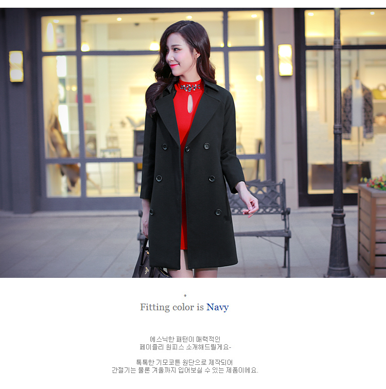 蜜淘衣秀2015新款毛呢大衣女秋冬中长款欧美毛呢外套女中长款呢子修身大衣 橙色 M