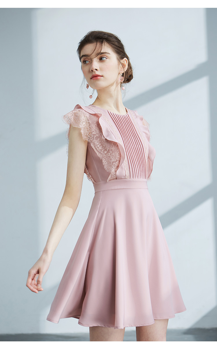 奶油裙子夏季蕾丝连衣裙复古小个子少女心雪纺超仙女裙 粉色(预售拍下