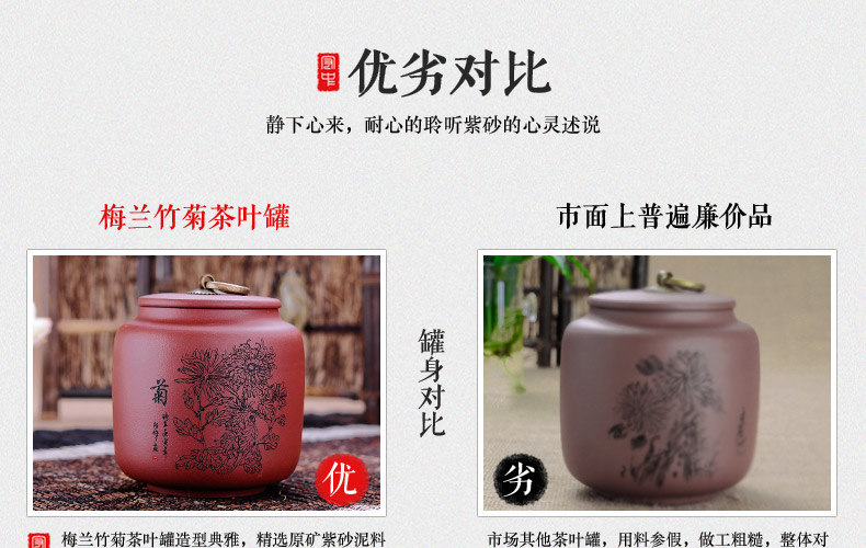 
                                                                                宏中紫砂茶叶罐大号手工存茶醒茶密封罐普洱罐茶叶缸茶盒茶叶盒茶具礼盒套装梅兰竹菊 紫泥                