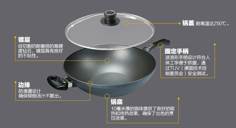 
                                        弗欧（WOLL） 德国炒锅不粘锅少油烟中式炒菜锅1030DPSL 1030DPSL+质保卡+锅刷+锅垫+锋炫菜刀                