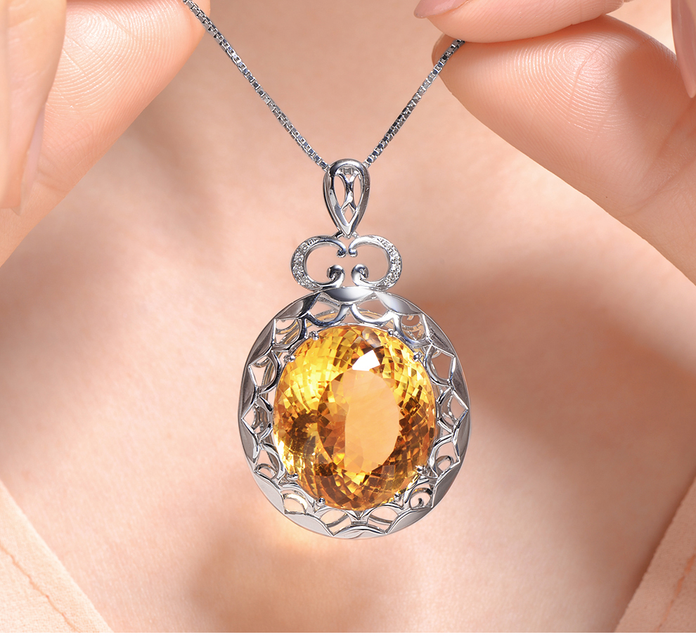 恒久之星典雅18k金镶嵌黄水晶吊坠彩色水晶吊坠女友