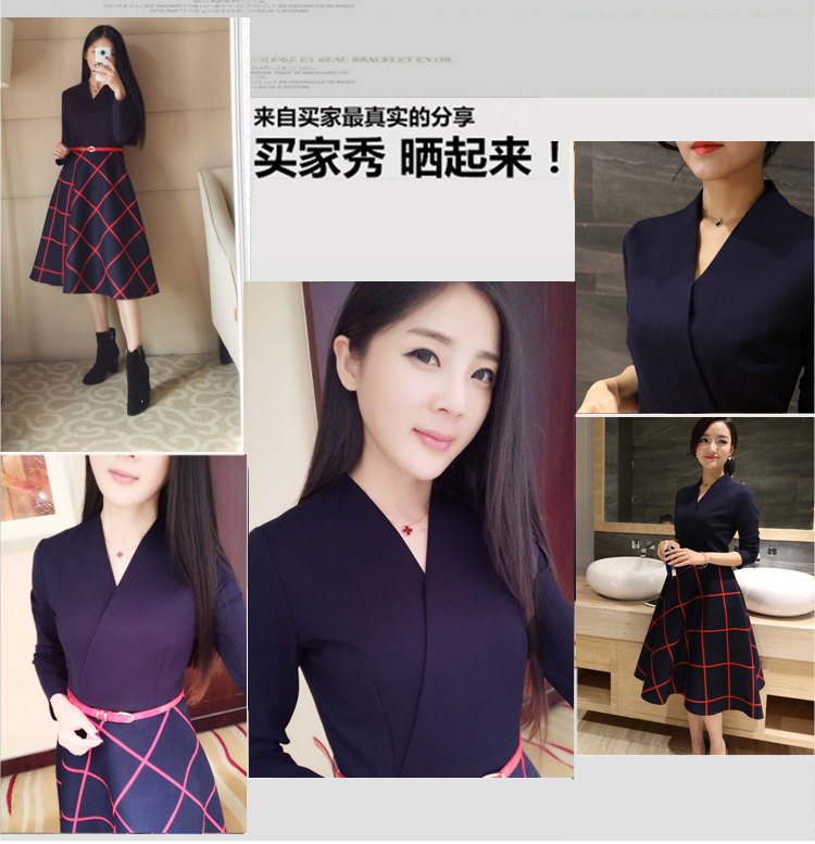 婼黛芬2016新款女装显瘦连衣裙秋冬长袖0326 大红色 L