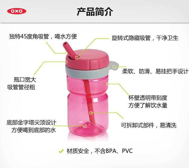 
                                        美国进口OXO奥秀成人/宝宝通用354ml旋转盖吸管杯9102300 红色                