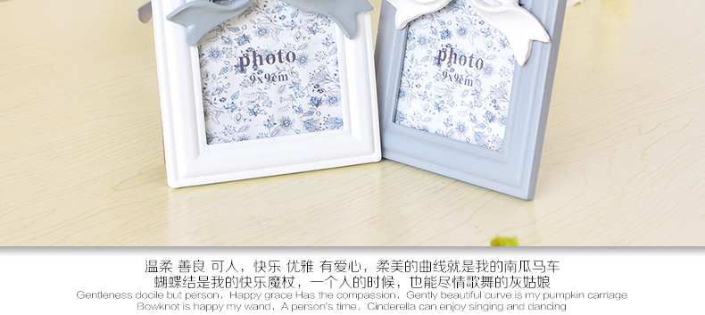 梦雅莉 韩式树脂创意婚纱照相框相片架摆台7寸56寸8寸10寸A412寸16寸20寸 3.5寸心形灰色 灰姑娘韩式蝴蝶结相框