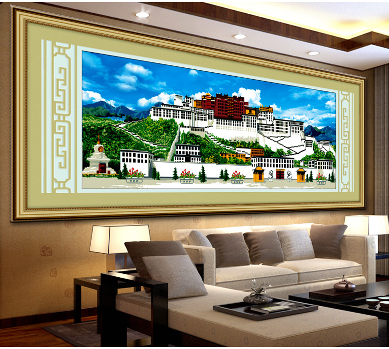 蒙娜丽莎水晶钻石十字绣满钻客厅大画5D钻石画布达拉宫钻石绣贴钻画砖石画5d满钻点钻绣水晶画 YT8372