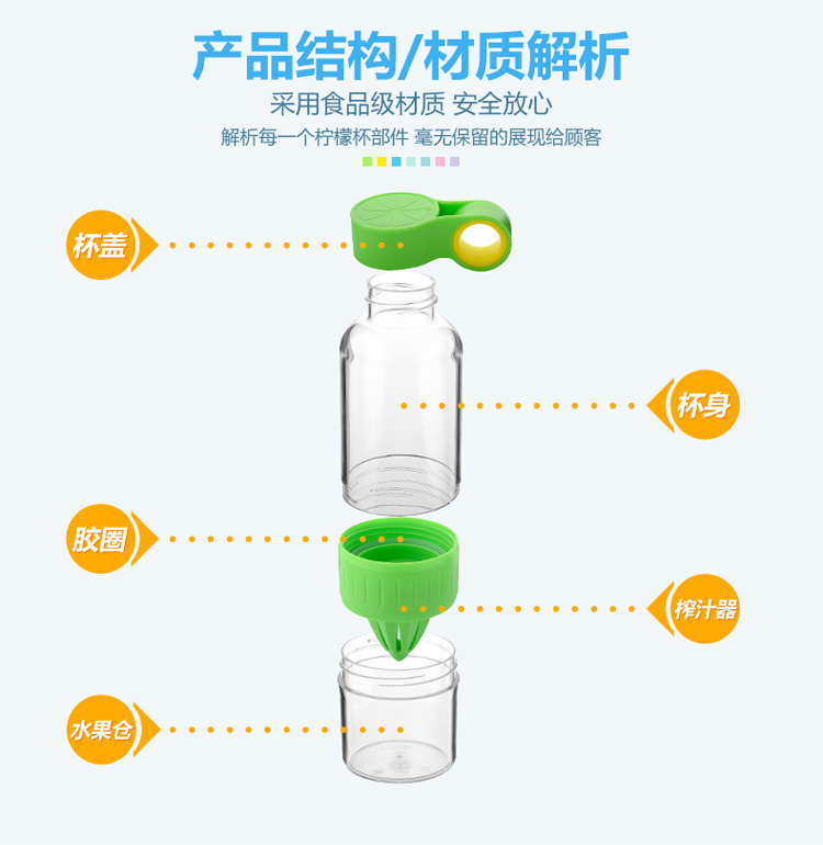 富光 七彩盈彩 创意榨汁 儿童果汁柠檬杯 428ml 浅绿色