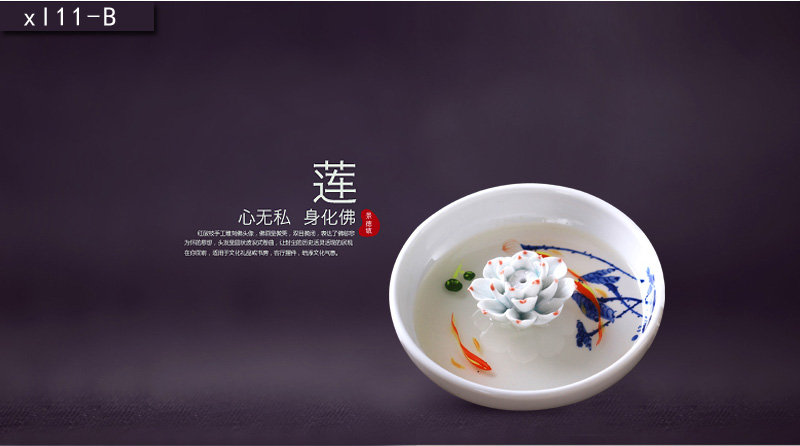 sz-046景德镇欢畅陶瓷荷花莲花金鱼香盘 手工绘画 白荷花纯色香盘 绿色