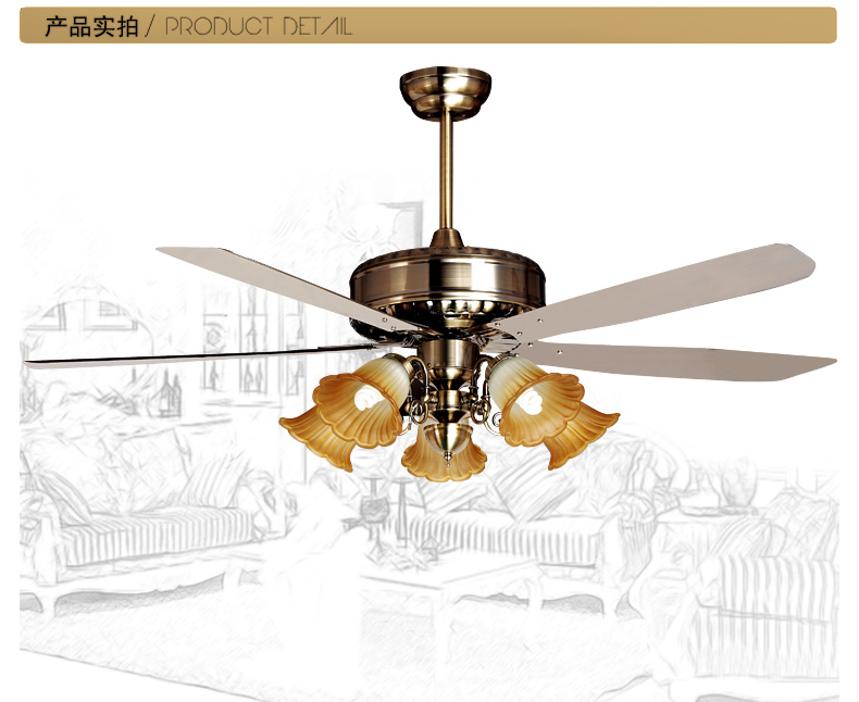 蒙特丽 风扇灯吊灯56ZSM-510T餐厅灯客厅灯防古灯具(B) 56ZSM-510T