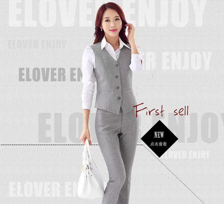 缇素 TISU 2016 四季工作服职业装马甲套装女 银行酒店前台服务员女装马甲 A015 马甲+灰色裤子 M