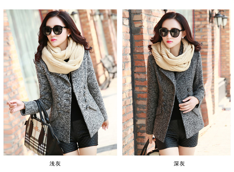 
                                        网奕女装2016新款中长短款修身毛呢大衣外套女 LMYRA26 浅灰色 M                