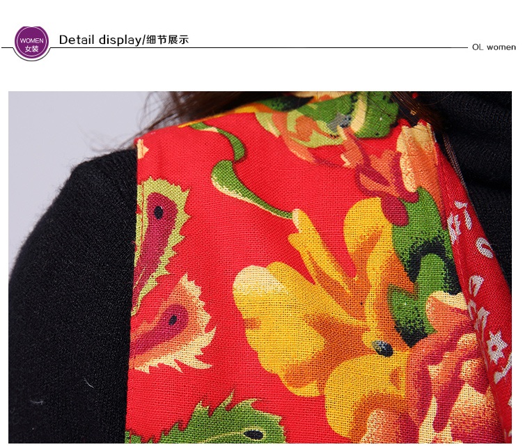 塔梦姿2015秋季新款韩版两面穿马甲亚麻印花不对称无袖外套女 黑花 L