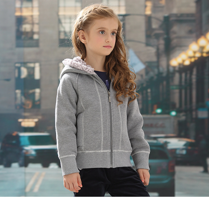 dh/丹尼爱特童装 女童针织外套 儿童秋季上衣连帽卫衣加厚外套 灰色