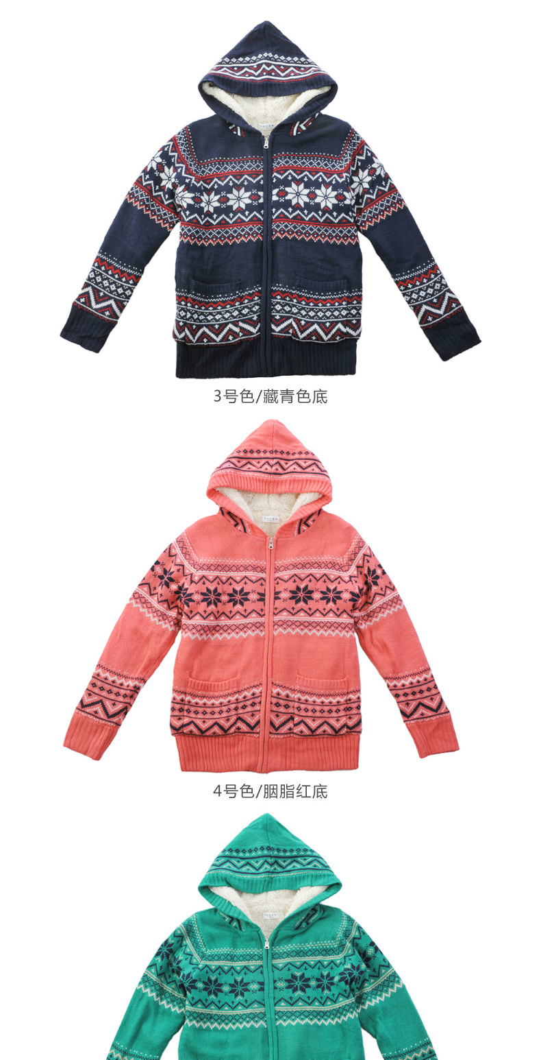 【爆款】Honeys冬季首发青春学院提花连帽羊羔绒短外套女616-32-9077 浅驼色底9 M