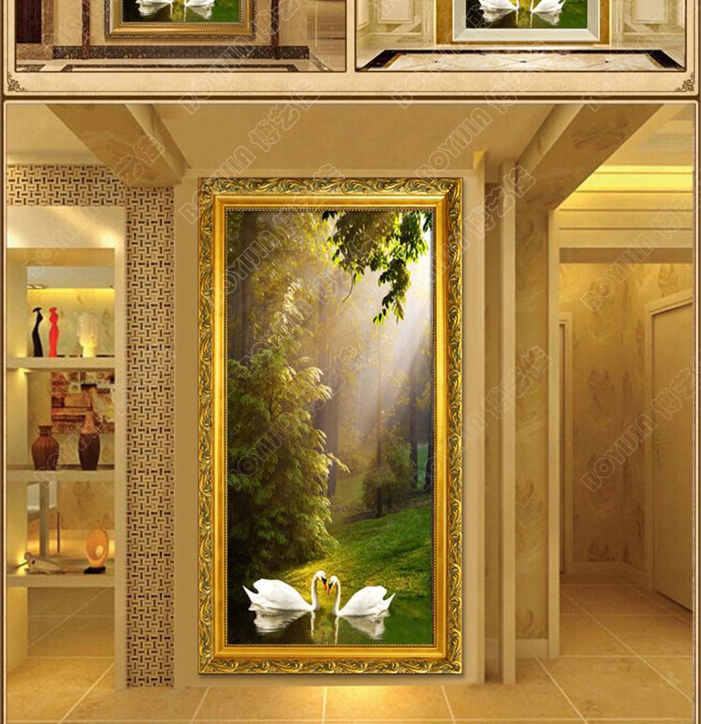 
                                                            博艺佳 欧式手绘风景油画玄关装饰画过道竖版挂画天鹅湖壁画定制 B宫殿金框 60CM*120CM                