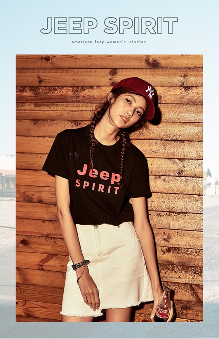 吉普(jeep)t恤 女韩版修身打底上衣字母印花时尚t恤 ts0015 黑色 s
