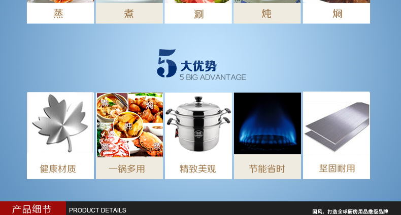 国风GuofenG 尚厨28cm蒸锅 304+430不锈钢复底电磁炉通用蒸锅 多用锅汤锅