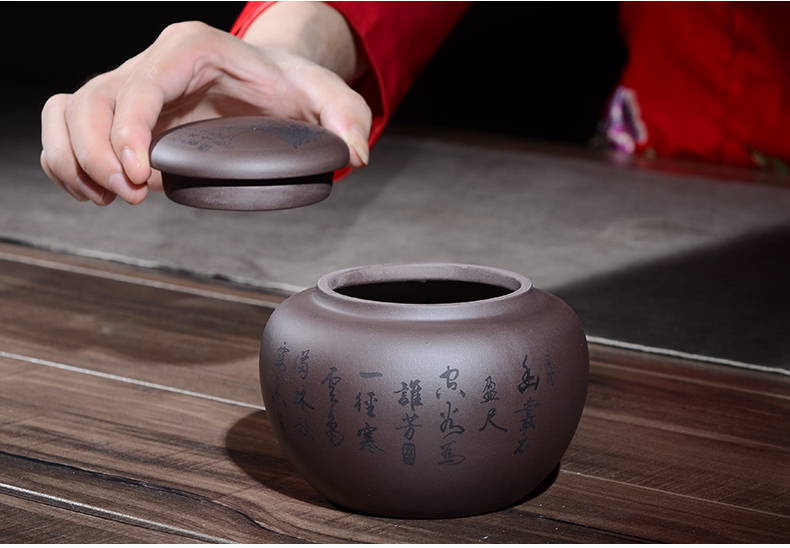 
                                        晨茗 原矿宜兴紫砂茶叶罐普洱茶缸 小号密封存茶储茶醒茶罐 梅兰竹菊四君子 经典款--兰                