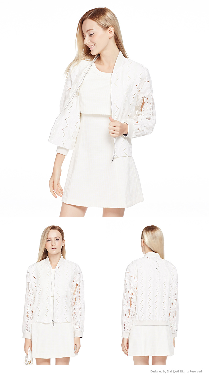 艾莱依纯色圆领长袖春装新款女装2016短外套女eral30024-exab 石英黑