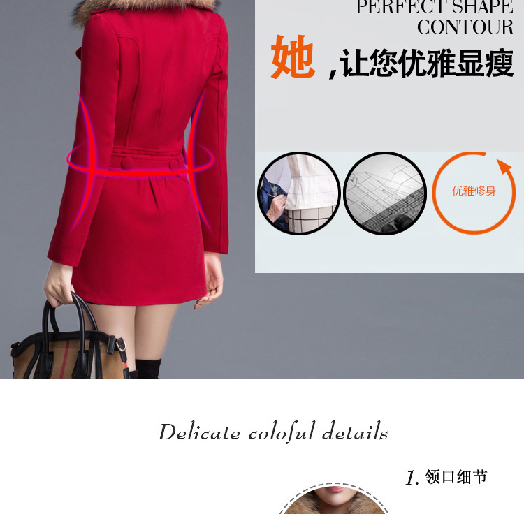 伊墨瑟 2016新款春季毛呢大衣 女 中长款毛呢外套女韩版呢料 藏青不加棉 L  / 尺码偏小
