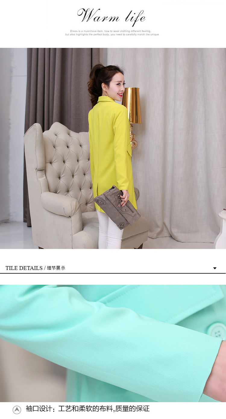 菲儿兰德2015秋新款纯色双排扣风衣外套女翻领纯色百搭西服风衣女8895-10 水粉色 M