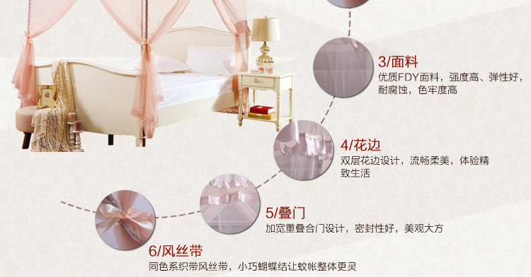 金翔润家纺三开门不锈钢宫廷蚊帐加高加密 紫色 1.8*2.0m-支架32mm
