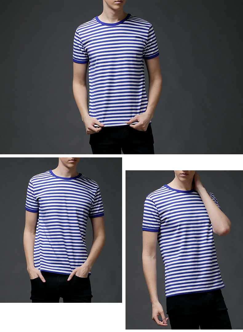 木清清精品海魂衫女夏季修身短袖蓝白条纹半袖定制海军风水手t恤 天