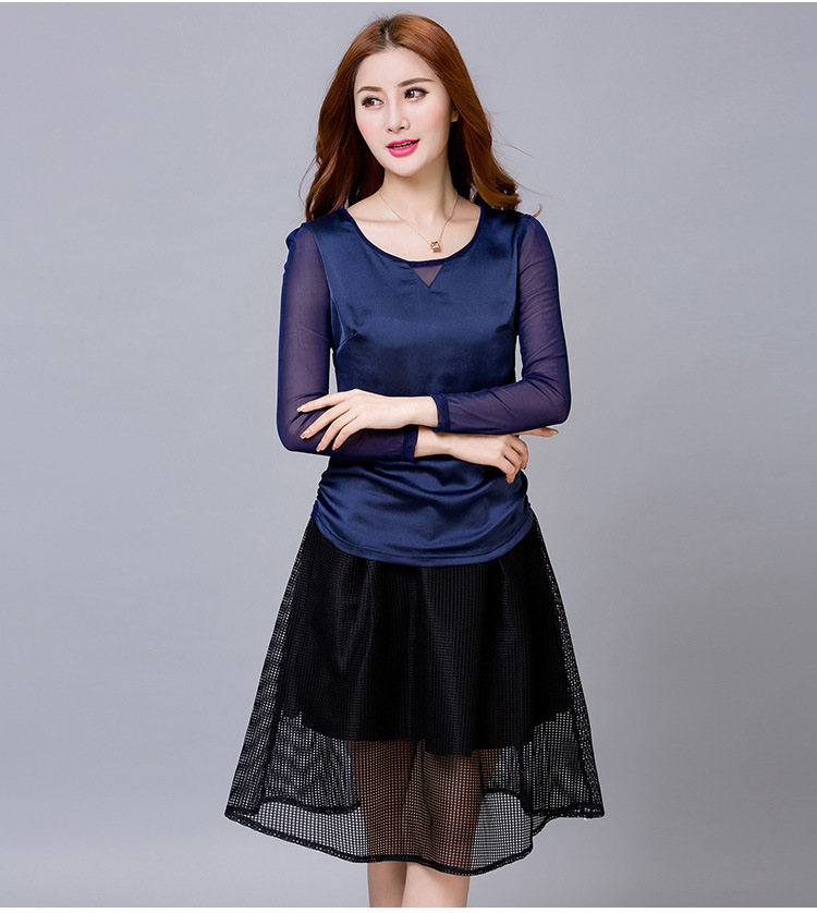 魅诗朵  打底衫春秋长袖雪纺衫大码女装纯色显瘦女T恤上衣韩版2015新款潮 酒红色 M