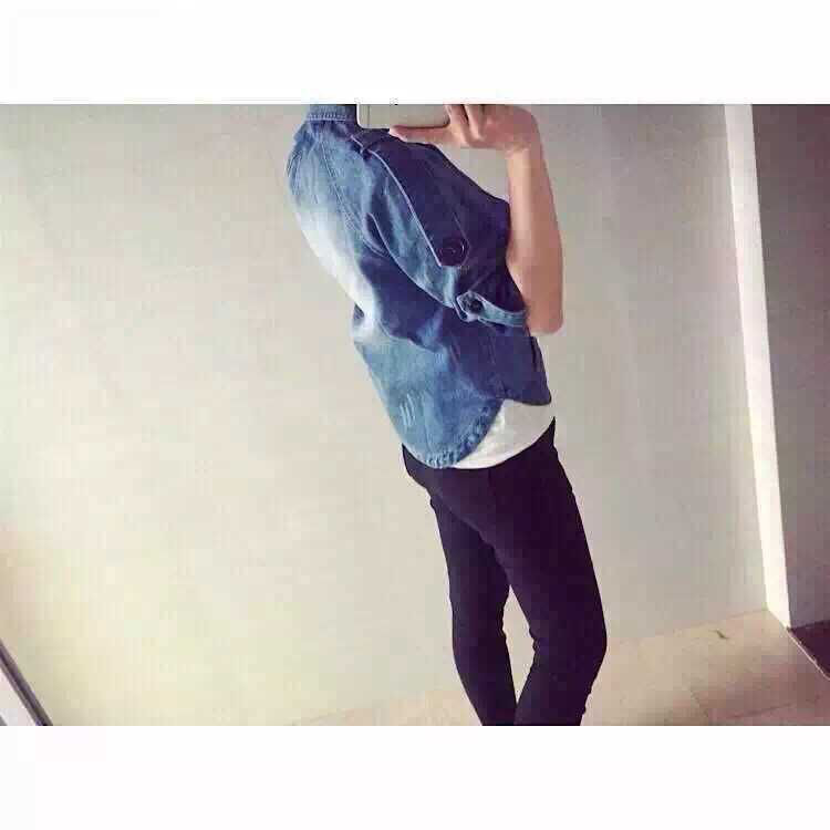 贝蕾曼2015秋冬新款经典减龄款自然洗水牛角扣超美牛仔短外套 图片色 2XL
