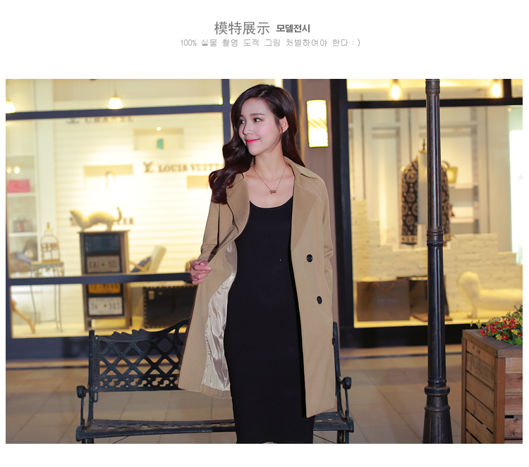 蜜淘衣秀2015新款毛呢大衣女秋冬中长款欧美毛呢外套女中长款呢子修身大衣 橙色 M