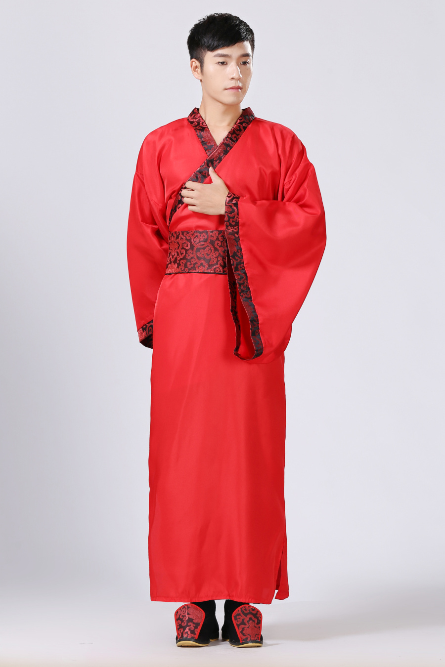 新款新款新款古装服装男汉服曲裾臣子官服汉朝大臣书生汉服直裾深衣红