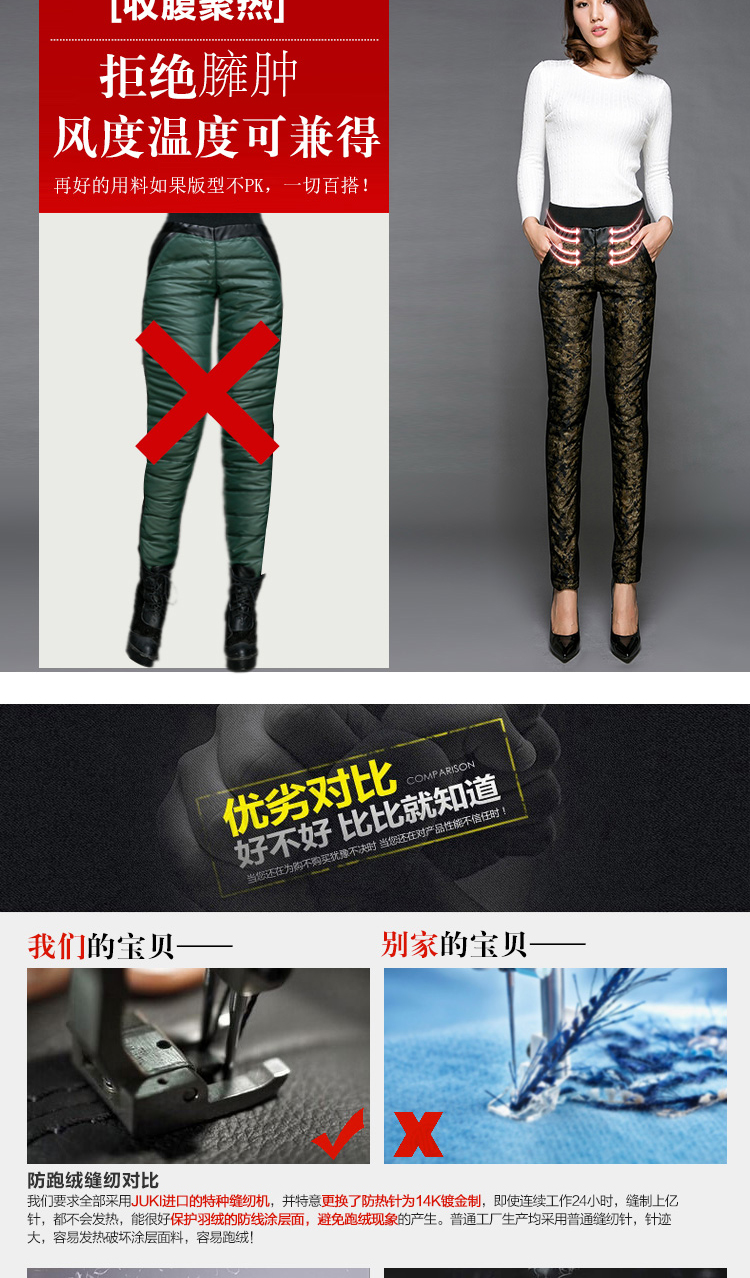 奕悦尔2015秋冬新款休闲裤女韩版显瘦大码加厚羽绒裤波点印花铅笔裤子7500 黑色波点 XXL