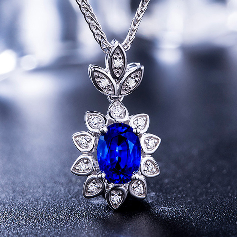 缘彩珠宝 蓝宝石吊坠女款 18k金群镶钻 彩宝定制 定制请联系客服