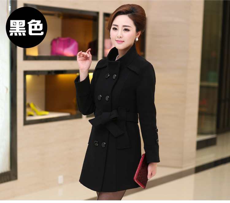 
                                        好伊坞 2017春新款中长款毛呢外套女韩版羊毛呢子大衣女D856 藏蓝色 M                