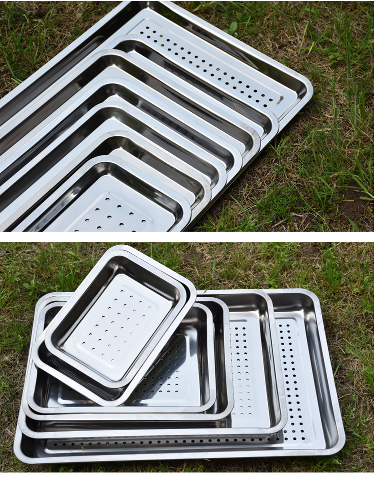 不锈钢滤水盘漏盘茶盘方盘冲孔不锈钢盘子长方形托盘茶具饭盘沥水2720