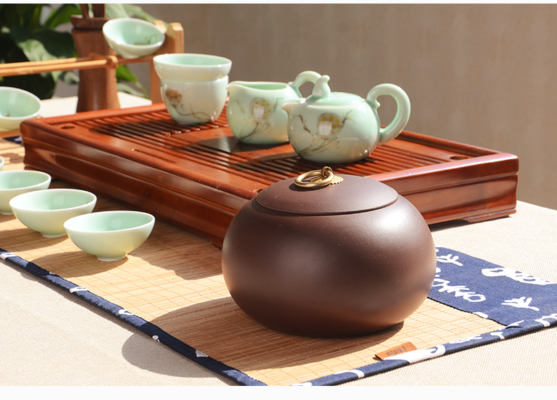 
                                        晨茗 宜兴紫砂茶叶罐普洱醒茶罐原矿紫泥散茶罐密封大号西施罐                