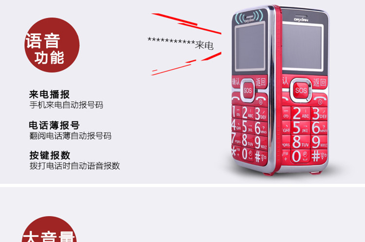 大显（DaXian） DX800 移动/联通2G直板老人手机 红色
