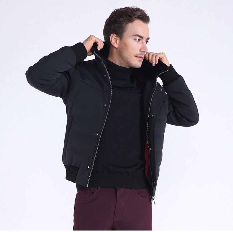 benato/宾度秋冬新款男士羽绒服白鸭绒短款夹克保暖加厚外套 黑色 50