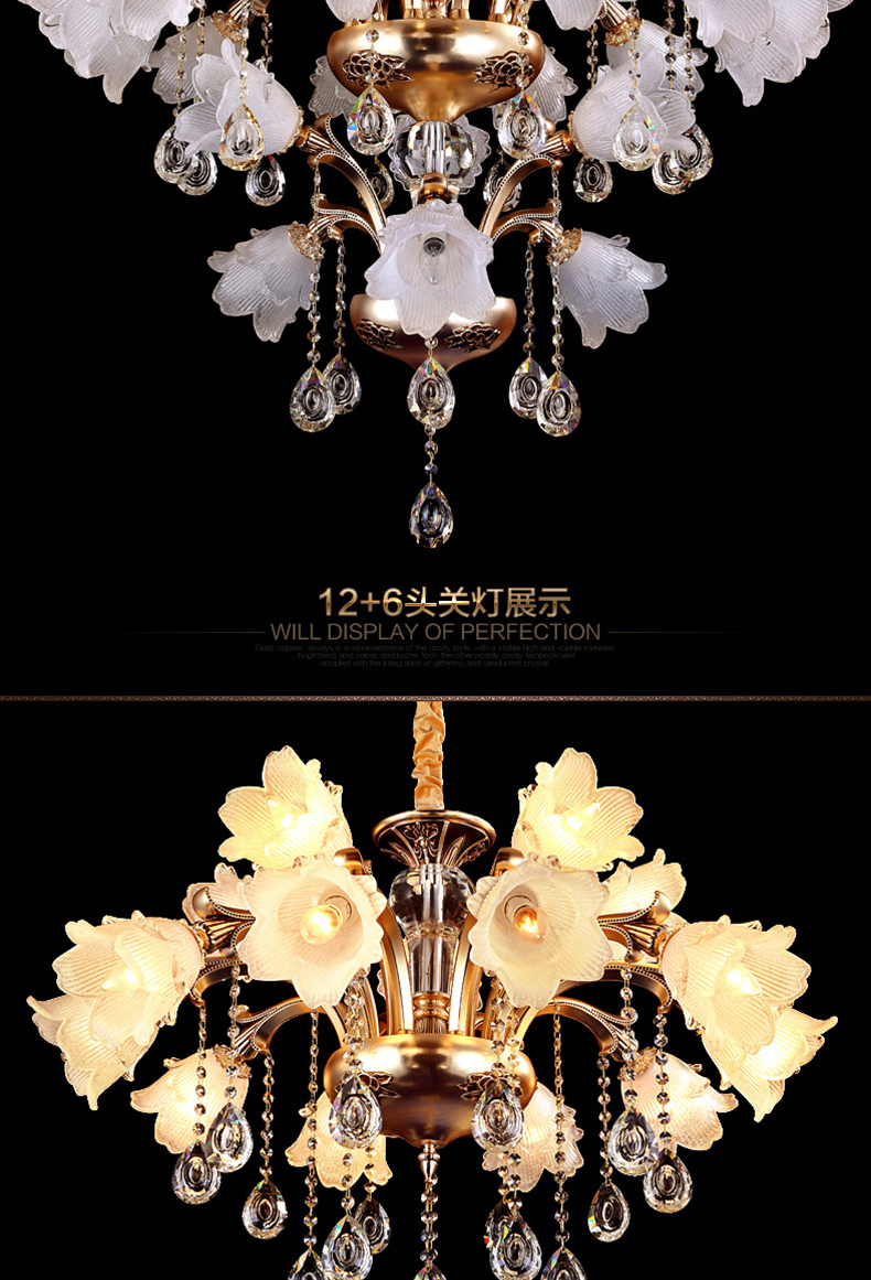 格灯堡 欧式水晶吊灯创意个性美韩式客厅灯卧室led锌合金田园餐厅灯99022 6头 直径6 6头 直径68*高度48CM预售 带黄光LED灯泡
