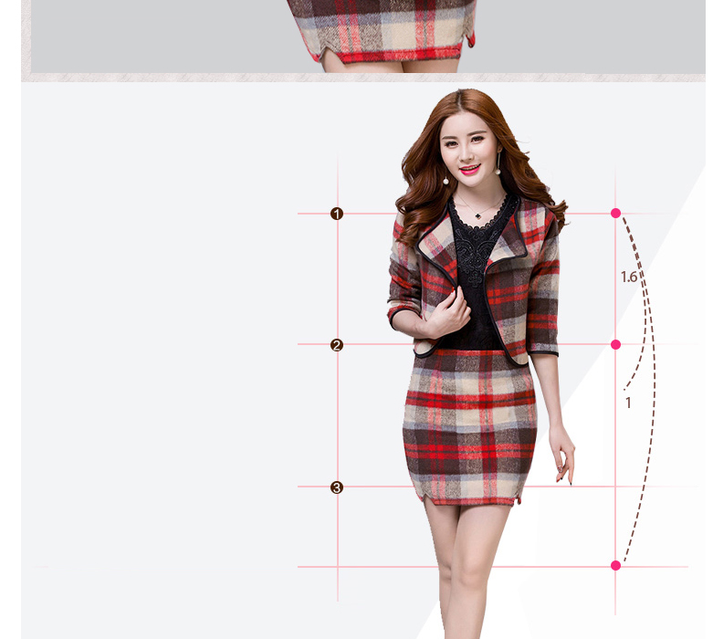 女人镜 2015格纹毛呢外套两件套#N9009-1 桔红色 S