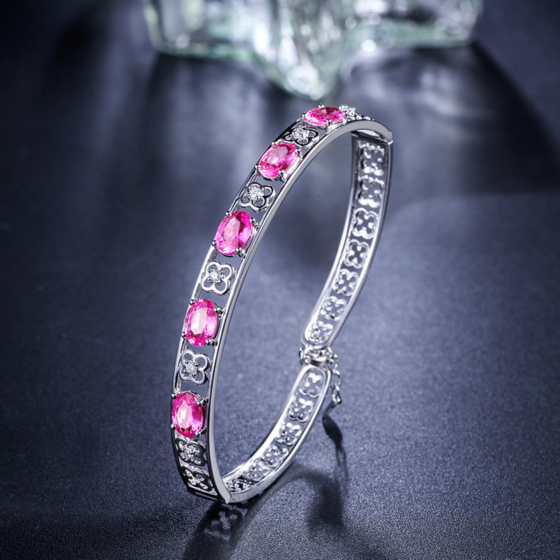 77克拉粉红蓝宝石手镯 18k金镶彩色宝石手镯 国检证书 定制请联系客服