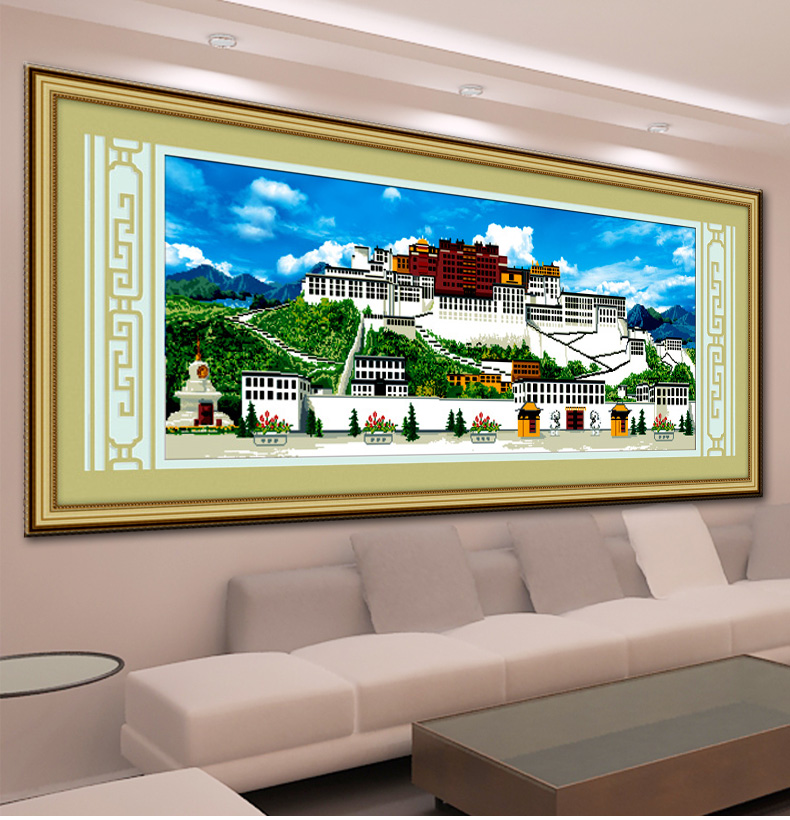 蒙娜丽莎水晶钻石十字绣满钻客厅大画5D钻石画布达拉宫钻石绣贴钻画砖石画5d满钻点钻绣水晶画 YT8372