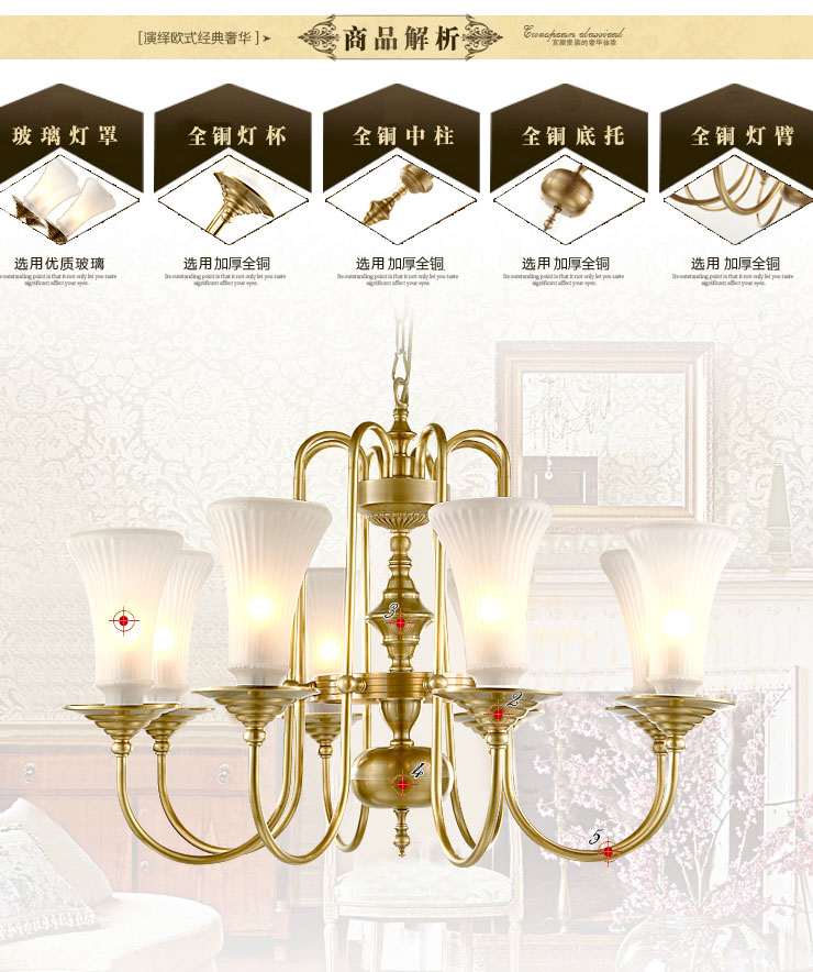 蒙特丽 客餐厅卧室吊灯 TDX3 欧式全铜灯具(B) 型号TT62-8头