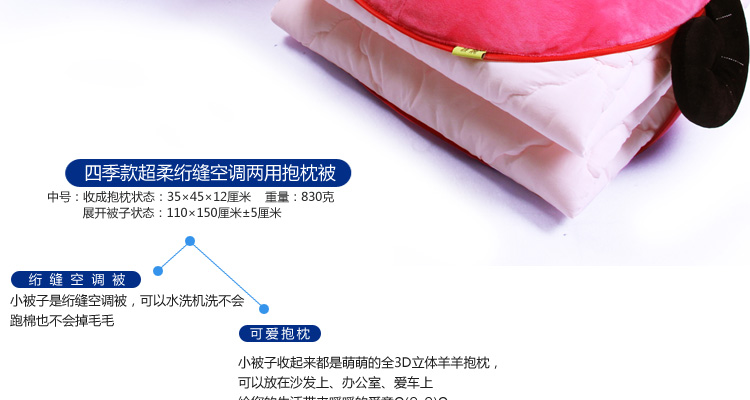 
                                        汉寝抱枕卡通抱枕被办公室午睡折叠靠枕靠垫冬季加厚空调被汽车靠背 禄羊羊 中号35*45厘米(展开110*150厘米)                